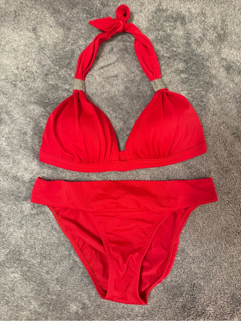 Red Venus Halter Bikini Set with Silver Accents